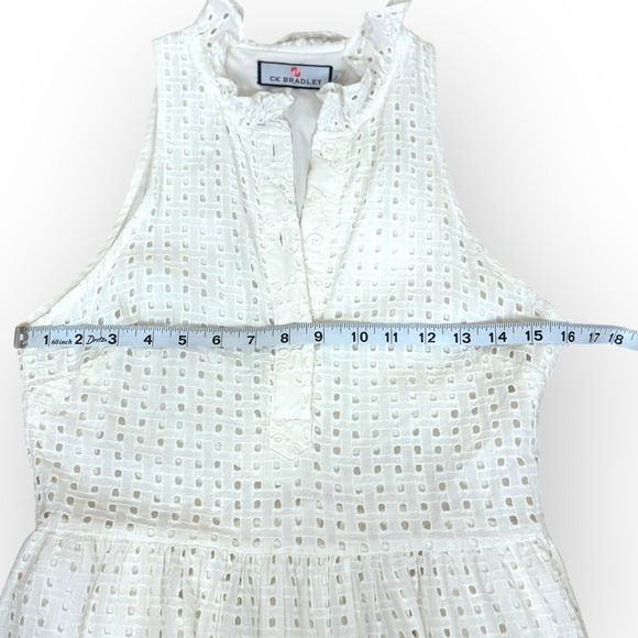 CK Bradley Eyelet Ruffle Mock‎ Neck Sleeveless Tiered Maxi Dress White S - Picture 4 of 11